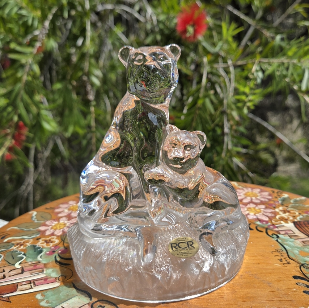 Royal Crystal Rock RCR Italian Art Deco Lioness Cub Figurine Vintage Glass Italy